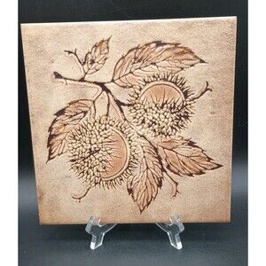Vtg Sassuolo Tile MCM Brown Chestnuts Leaves Branch Made In Italy 8"